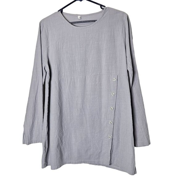 Slowcolin Women's Tunic Cotton/Polyester Light Bluish Gray Long Sleeve‎ Button L - Picture 1 of 10
